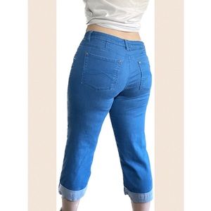 Vibrant Blue Capri Denim, well worn